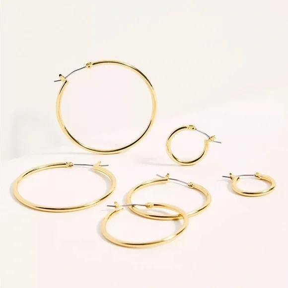NWT Gold Plated Hoop Earring Set by Free People - Picture 1 of 3